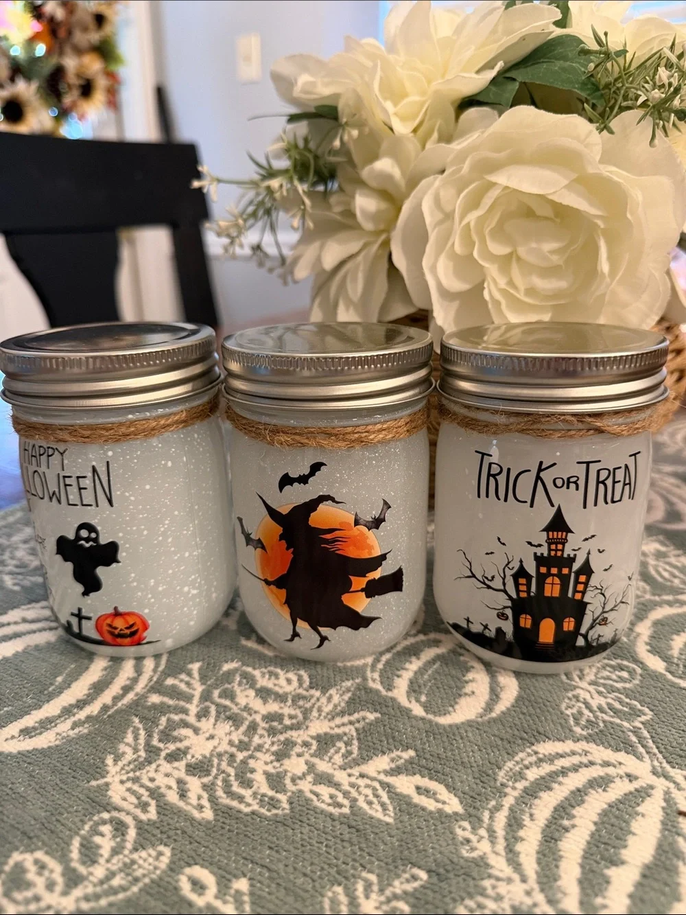 RESERVED 💜Halloween Mason Jar String Light Set - 3 jars